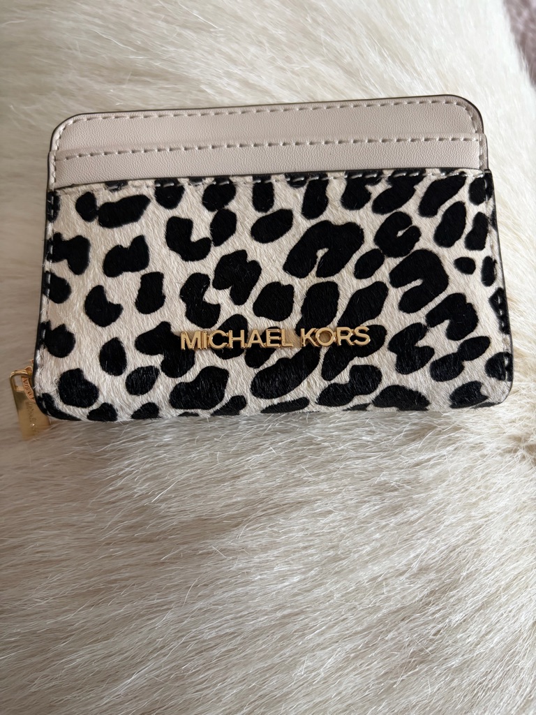 Michael Kors Leopard Print Card Holder - Black & Cream